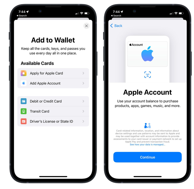 扶风苹果手机维修分享iOS 15.5钱包App如何添加 Apple 账户 